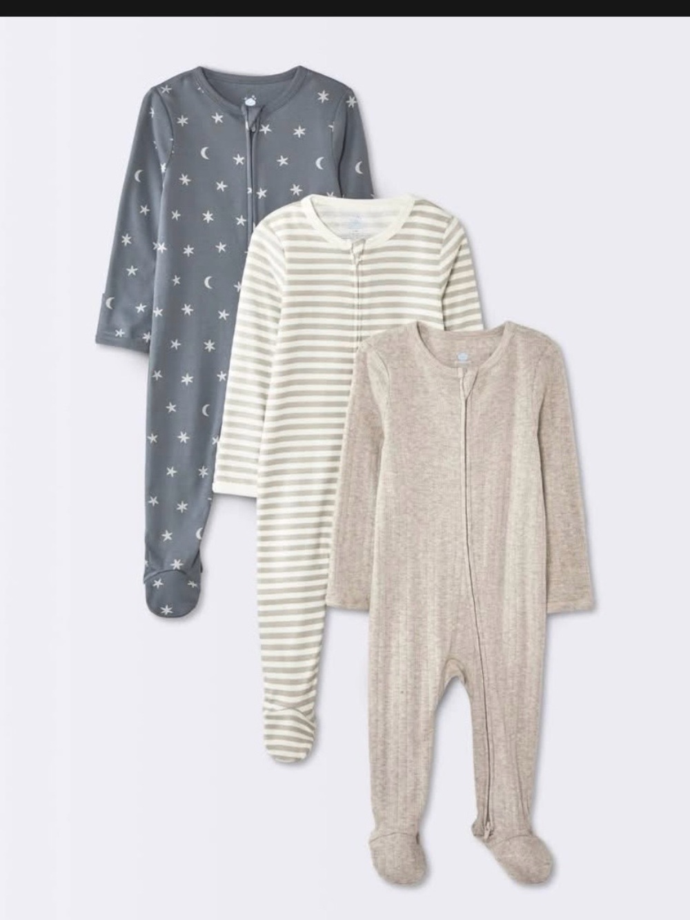 cloud island 3-Pack Neutral Gray & Charcoal Baby One-Piece Sleepers - 3 Pack